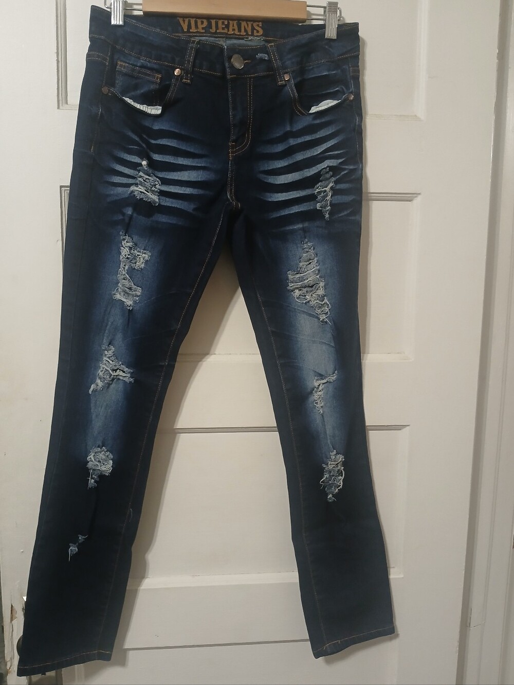 Womens VIP Dark Blue Ripped Skinny Jeans